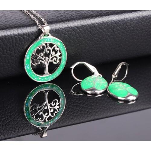 Classic Tree Of Life Earrings Necklace Jewelry Set Trendy Lady Pendant Necklace For Female Women Party Best Gift