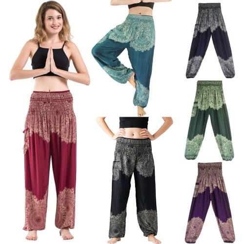 KLV One Size Printed Women Yoga pants Blend Bohemia Multicolor Geometric Print Long Yoga Pants Indian Loose Comfy Yoga Pants #4