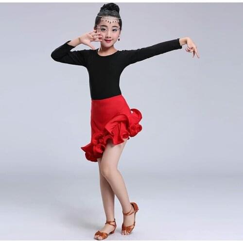 Ballroom Latin Dancing Costumes Girls Modern Dance Tops+Skirt Childrens Stage Salsa Perfoemance Dancing Dress