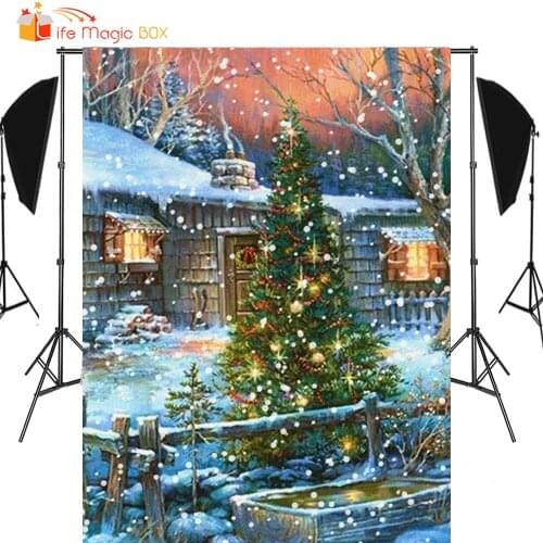 LIFE MAGIC BOX Vinyl Christmas Tree Photo Studio Backgrounds Winter Snow House Backdrops Family Photoshoot Props
