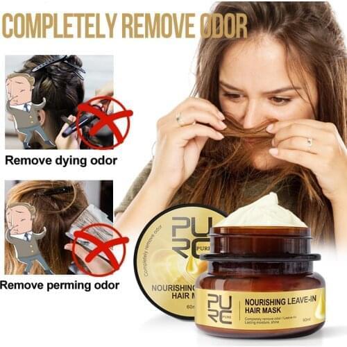 PURC 60ml Women Leave-In Hair Mask Completely Remove Odor Perm and Dye Repair Mask Nourishing Moisture Shine Hair Treatment