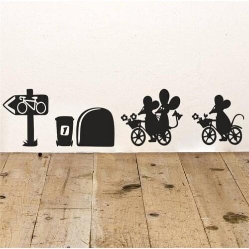 Mouse ride to play flower hole wall stickers room decorations 379. diy vinyl home decal cartoon animal mural art 5.3