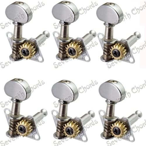 A Set 6 Pcs Chrome Open Gear Inline String Tuners Tuning Pegs Keys Machine Heads for Guitar With Small semicircle Buttons