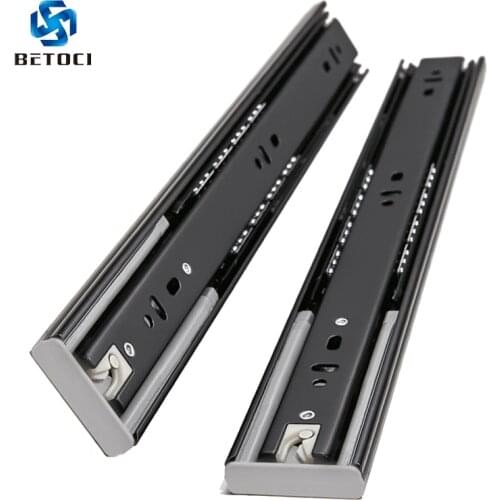 BETOCI Metal Black buffer mute drawer slide track soft close drawer guide rail Three-Section Cabinet Slides Furniture Hardware