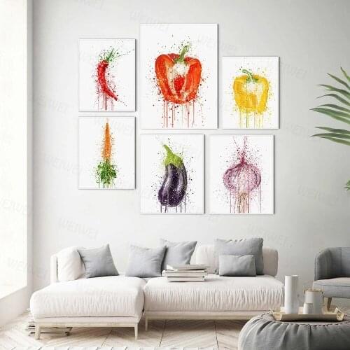 Kitchen Vegetable Watercolour Style Poster Nordic Style Wall Art Canvas Chili Onion Print Painting Modern Home Decor Picture