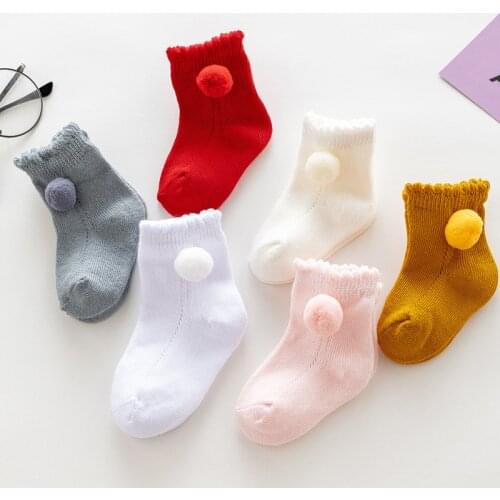 0-5Years Baby Boys Girls Socks With Ball Children Christmas Short Socks Toddlers Kids Soft Cotton Princess Cute Socks