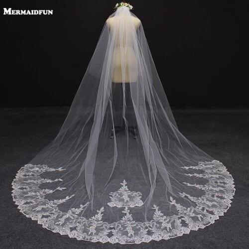 New Sparkling Sequins Lace Long Wedding Veil One Layer 3.5 M Bridal Veil with Comb Wedding Accessories Veu de Noiva