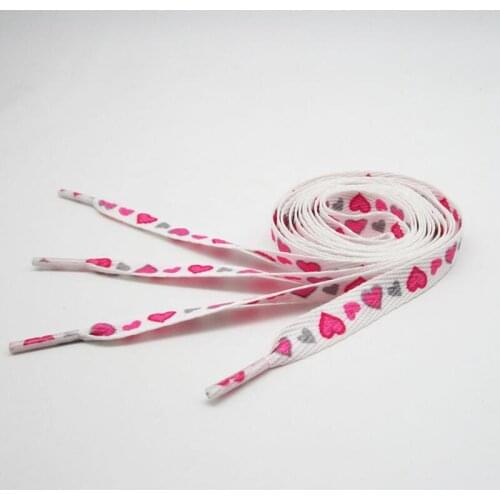 New Arrival 120cm Flat Polyester Heart Print Shoelace For Sneakers