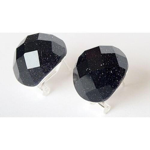 New Ladys 925 Sterling Silver Jewelry Blue Sandstone Inlay Stud Earring