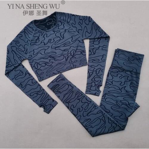 New Camo Seamless Yoga Set Women Fitness Clothing Sportswear Gym Leggings Crop Tops Long Sleeve Workout Set 2 Piece Sports Suits