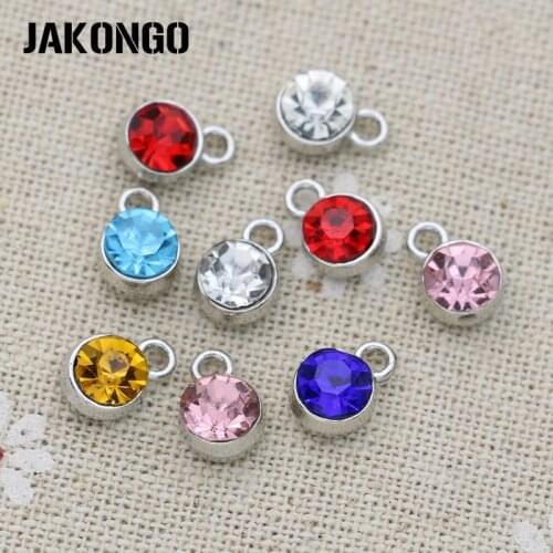 6pcs Antique Silver Plated Crystal Charm Pendant for Jewelry Making Bracelet DIY Accessories Handmade Craft 7mm