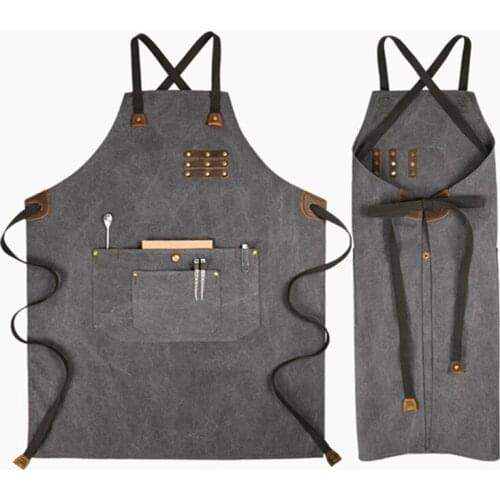 Durable Gray Green Washed Canvas Apron Barber Florist Gardener Painter Work Wear Barista Bartender Baker Waitstaff Uniform D31