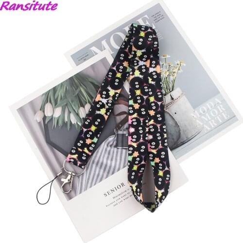 Ransitute R1739 Kawaii Cartoon Briquette Anime Lover Key Chain Lanyard Neck Strap For USB Badge Holder DIY Hang Rope For Fan Kid