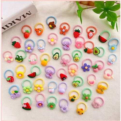 10PCS/Lot Diameter 2CM Cute Baby Girl Fruit Flowers Animals Elastic Hair Band Ribbon Ponytail Holder Rope Handmade Accessories