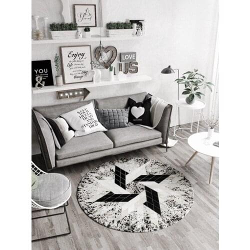 Luxury Cowhide Seamed Patchwork Rug Natural Cow Skin Round Carpet for Bedroom Decoration Mat Black and White Leather Floor Mats