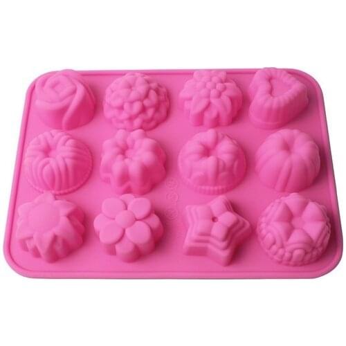 12 Cavity Flowers Silicone Non Stick Cake Bread Mold Chocolate Jelly Candy Baking Mould