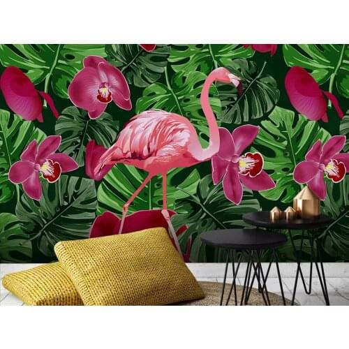 Nordic Flower Wall Murals Hand Painted Floral Art Wall Decor Flamingo Wall Papers 3d Photo Wallpaper Nature Contact Paper