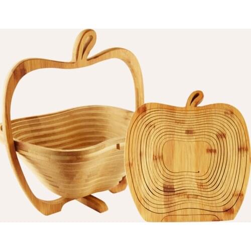 Collapsible Apple Shaped Bamboo Basket Bamboo Fruit Baskets Foldable Kitchen Food Storage Tray Expandable Craft Ornaments