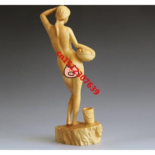 20X7X5 CM Boxwood statue living room decoration Home Furnishing Solid wood figures Beauty carving handicraft Nude bathing back