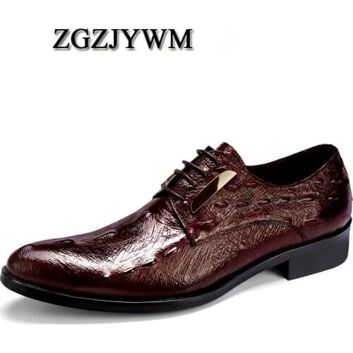 ZGZJYWM Spring/Autumn Black/Wine Red Oxfords Mens Dress Lace-Up Pointed Toe Genuine Leather Formal Business Solid Wedding Shoes