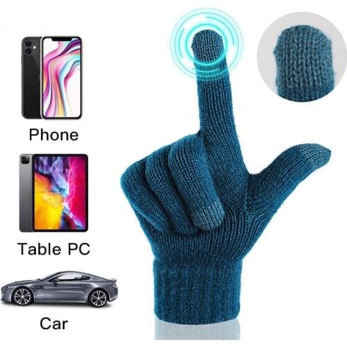 Female Winter Warm Knitted Full Finger Gloves Men Solid Woolen Touch Screen Mittens Women Thick Warm Cycling Driving Gloves