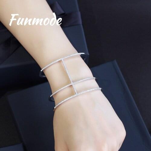 Funmode Monaco Designer Top Accessories Fashion Unique Star AAA Zircon Micro Pave Open Hand Cuff Bangle for Women jewelry F004B