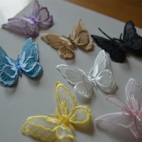 15Pcs/Lot Size5.9*4.6cm Multiple Colors 3D Butterfly Applique Embroidered Sew-On Lace Patch DIY Coaster Decoration Lovely