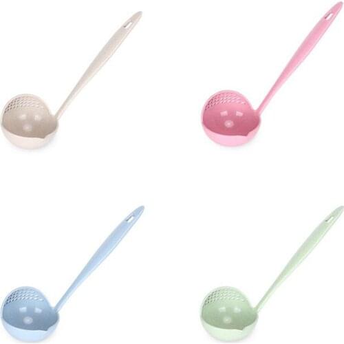 2in1 Kitchen Utensils Hot Pot Soup Ladle Colander Spoon Cooking Wheat Straw Hot Pot Soup Spoon Colander Tableware Tool