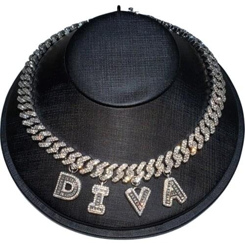 2020 Miami Cuban Link 1.2CM Baguette Necklaces Words : DIVA Necklace Choker Necklace with Letters