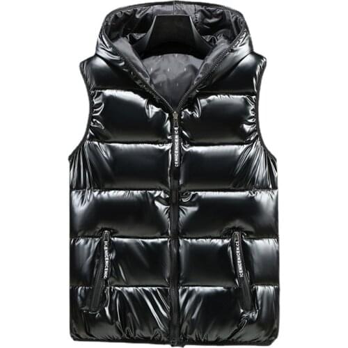 2021 Thicken Vest Men Winter Warm Hooded Cotton-Padded Waterproof Hooded Jackets Gold Silver Black Red Waistcoat Plus Size 6XL