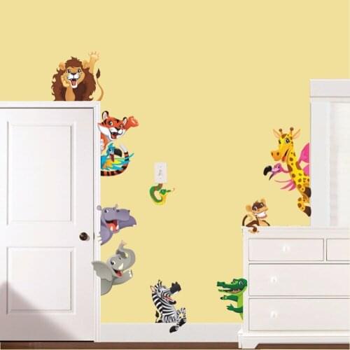 3Dview Animals Wall Stickers For Kids Room bedroom accessories Decoration Diy Safari Home Decals Mural Art Lion Elephant Zebra