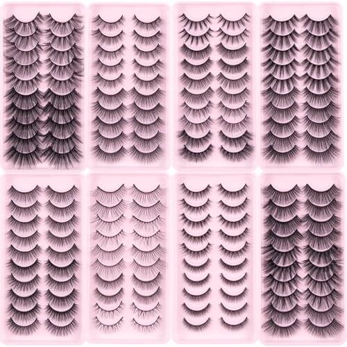 5/10Pairs False Eyelashes Natural 3D Mink Lashes Wispy Faux Mink Eyelashes Handmade Fake Eyelash Extension Reusable MakeupTool