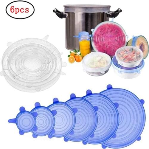 6 Pcs Silicone Stretch Lids Reusable Airtight Food Wrap Covers Keeping Fresh Seal Bowl Stretchy Wrap Cover Kitchen Bowl Cover