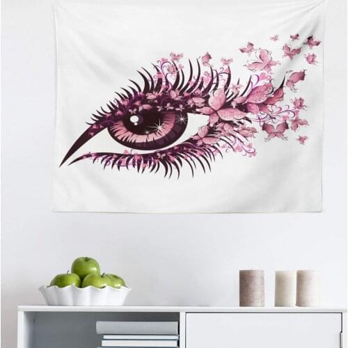 Butterflies Tapestry Fairy Female Eye Eyelashes Mascara Stare Party Makeup Print Wall Hanging Decor For Bedroom Living Room Dorm