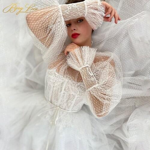 Berylove Lace A Line White Elegant Prom Dresses Dotted Tulle Satin Evening Dress Elegant Formal Dress Vestido robes de soirée