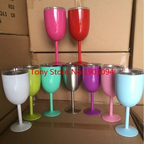 25pcs 9 color 10oz Wine Glasses Double Wall Vacuum Sealed Stainless Steel Wine Goblet with Lids for Daily Camping cups