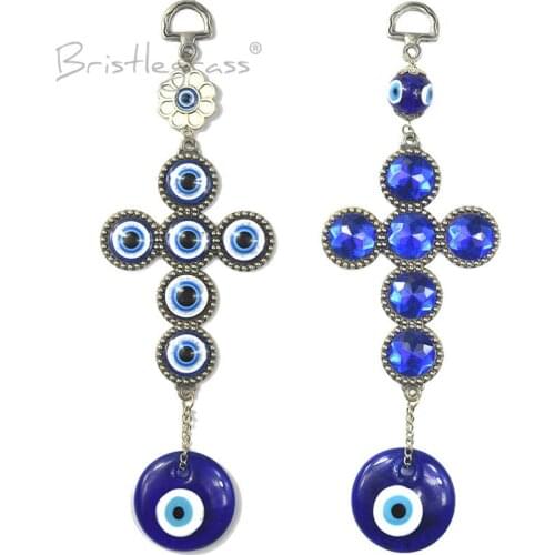 BRISTLEGRASS Turkish Blue Evil Eye Rhinestone Cross Wall Hanging Pendants Pendulum Amulets Lucky Charms Blessing Protection Gift