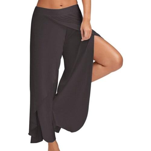 Wide Leg Pants Women Capris Solid Loose Bloomers Fitness Dance Wear Split Trousers Plus Size Pants Elastic Palazzo