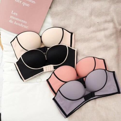 Strapless non-slip invisible front buckle bra small chest gather adjustment type no steel ring breathable bra