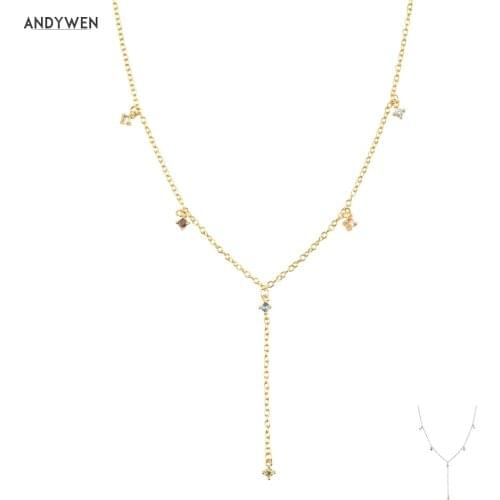 ANDYWEN 925 Sterling Silver Sage Fox Five Zircon CZ 40mm Long Chain Choker Necklace Wedding Luxury Fine Jewelry Fox Five Zircon
