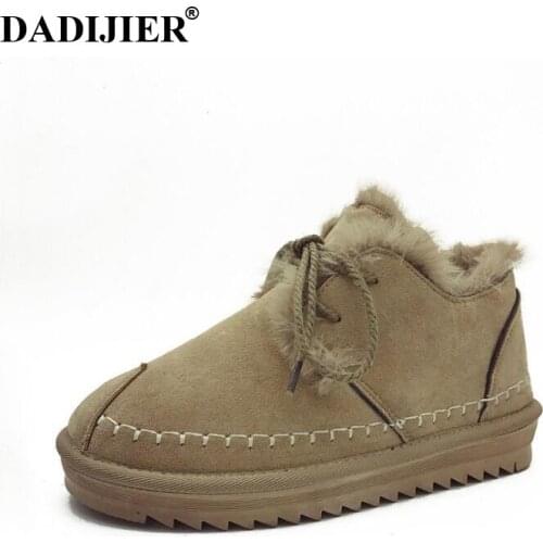 DADIJIER 2018 New Winter Cotton Boots Mens Casual Fur One Suede Green Warm Non-slip Lace Snow Boots Wyq256