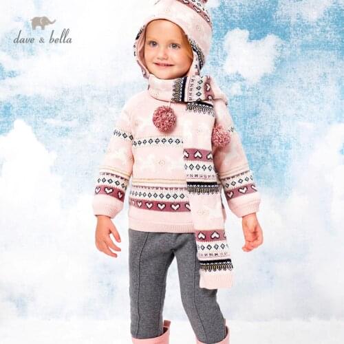 DB15685 dave bella winter baby girls Christmas cartoon knitted sweater kids fashion toddler boutique tops