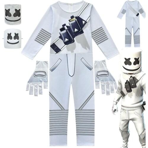 Kids Cosplay Costume Boys Marshmello DJ mask interesting Costumes Mask Jumpsuit Music Bodysuit Halloween Party Costume for Boys