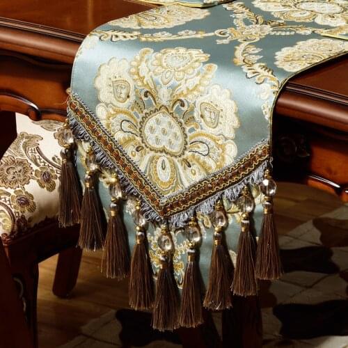 European Luxury Table Runner Modern Hand Embroidery Jacquard Tablecloth With Tassels Table Flag Dinner Place Mats Home Textile