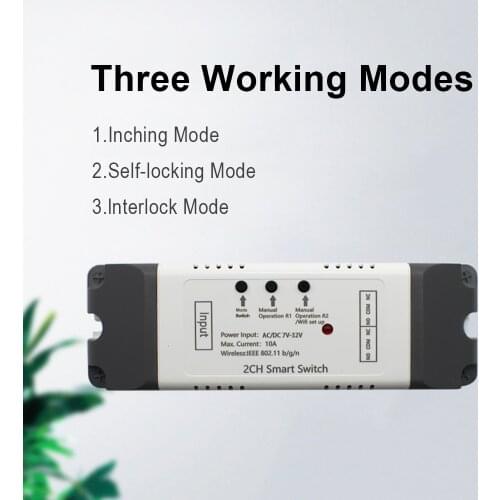 EWeLink WiFi Switch 2 channal relay DC 7-32V/AC 220v motor Curtain switch Inching Interlock Self-locking smart home wifi module