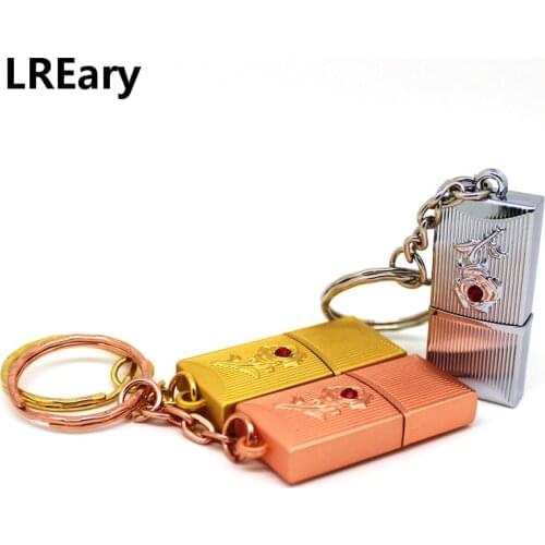 The new Rose Flower USB 2.0 Flash Drives Water proof pen drive Memory Stick Metal Key chain Pen Thumb U Disk pendrive
