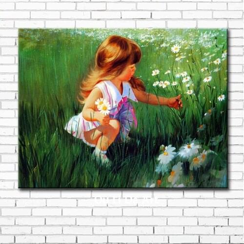 Classical cute baby girl flowers landscape canvas printings oil painting printed on canvas home wall art decoration picture