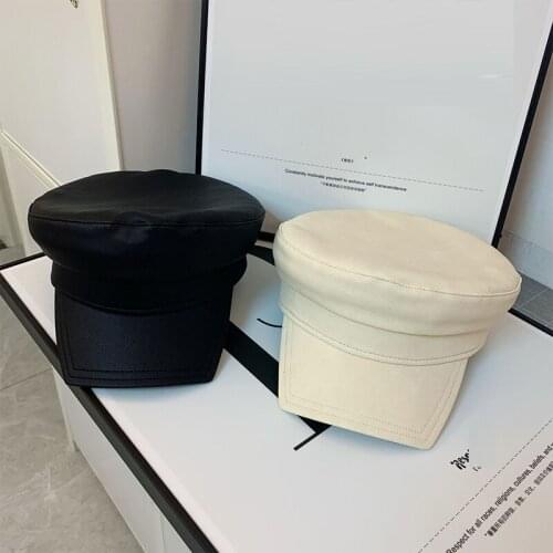 2020 Fashion Spring Autumn Military Cap Waterproof PU Leather leisure lady Octagonal Mens hat women visors cap