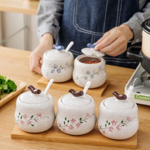 Japanese-style Hand-painted Ceramic Seasoning Pot Household Seasoning Box Combination Kitchen Utensils Oil Salt Chili Oil Jar