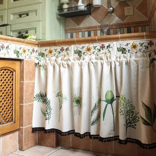 DUNXDECO Short Curtain For Kitchen Door Half Cortinas Nordic Country Style Garden Plants Flora Linen Cotton Rideau Home Decor